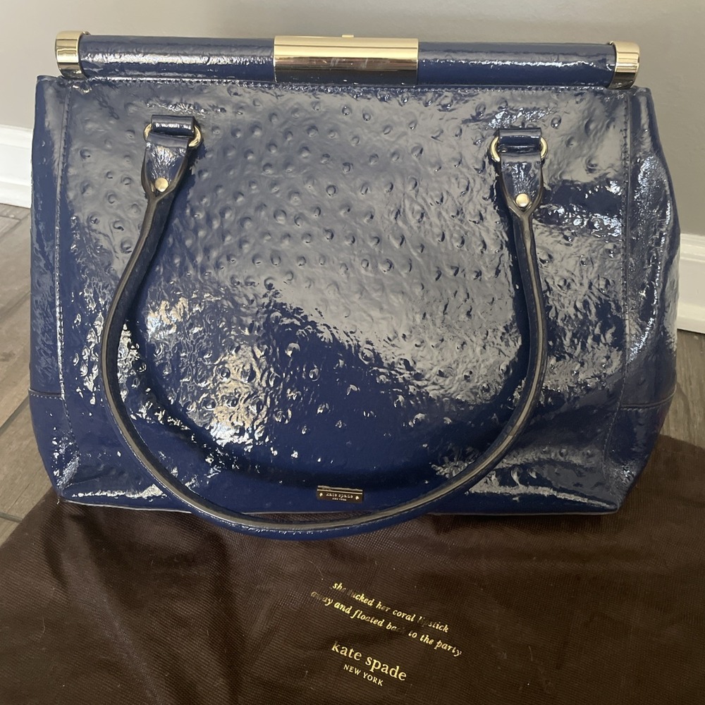 Kate Spade Constance Knightsbridge Marine Blue Croc Patent Leather Large Satchel